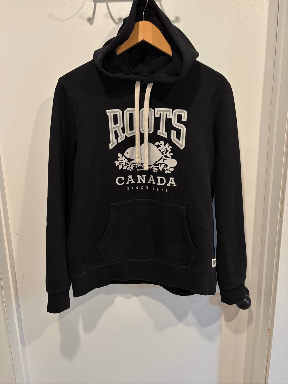 Roots Black Crewneck Hoodie with Canada Logo